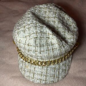 White and brown Plaid Hat